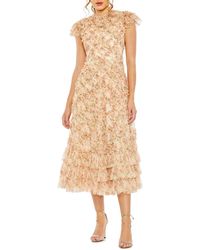 Mac Duggal - Floral Flutter Cap Sleeve Cocktail Midi Dress - Lyst