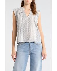 Rails - Arlene Eyelet Embroidered Linen Blend Ruffle Shoulder Top - Lyst