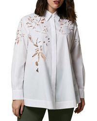 Marina Rinaldi - Embroidered Floral Cutwork Cotton Button-up Shirt - Lyst