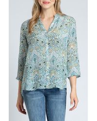 Apny - Print Three-Quarter Sleeve Chiffon Button-Up Top - Lyst
