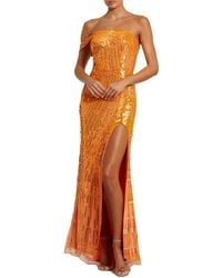 Mac Duggal - One Shoulder Mesh Sequin Gown With Slit - Lyst