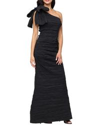 Alex Evenings - Bow Detail One-Shoulder Ruched Satin Gown - Lyst