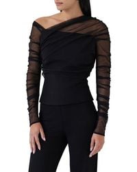 MARCELLA - Monroe One-Shoulder Mesh Overlay Top - Lyst