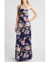 Lulus - Love Of Romance Floral Satin Gown - Lyst