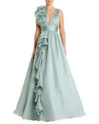 Mac Duggal - Ruffle Shoulder V-Neck Chiffon Ballgown - Lyst