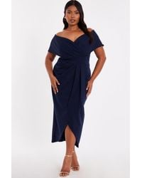 Quiz - Plus Size Scuba Crepe Bardot Wrap Midi Dress - Lyst