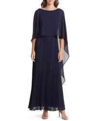Marina - Capelet Overlay Pleated Chiffon Gown - Lyst