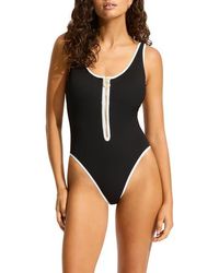 Seafolly - Retro Contrast Trim One-Piece Swimsuit - Lyst