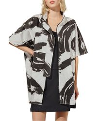 Ming Wang - Abstract Print Elbow Sleeve Cotton Jacket - Lyst
