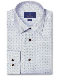 David Donahue - Trim Fit Geometric Print Cotton Herringbone Dress Shirt - Lyst