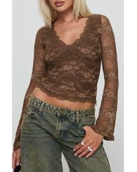 Princess Polly - Pitter Long Sleeve Floral Mesh Top - Lyst