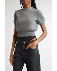Alexander Wang - Short Sleeve Crop Wool & Cashmere Sweater With Crystal Hotfix Tubular Collar - Lyst
