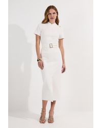 Karen Millen - Belted Ponte Midi Dress - Lyst