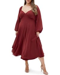 City Chic - Flirty Long Sleeve Cocktail Midi Dress - Lyst