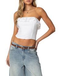 Edikted - Litsa Ruffle Strapless Crop Top - Lyst