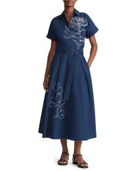 Lafayette 148 New York - Floral Embroidered Belted Cotton Poplin Shirtdress - Lyst