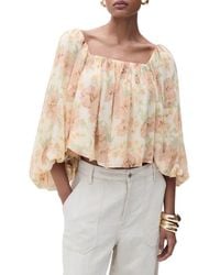 Mango - Open Back Puff Sleeve Chiffon Top - Lyst
