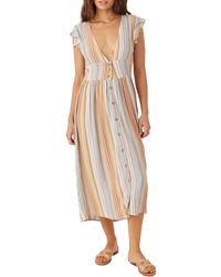 O'neill Sportswear - Rainey Stripe Flutter Sleeve Midi Dress - Lyst
