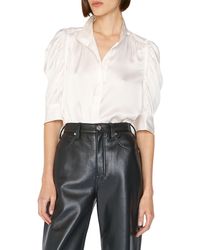 FRAME - Gillian Three-quarter Sleeve Silk Button-up Shirt - Lyst