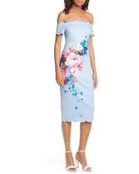 light blue floral off the shoulder dress