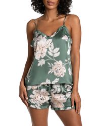 MIDNIGHT BAKERY - Fiji Floral Ruffle Trim Print Satin Short Pajamas - Lyst