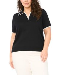 Halogen® - Tipped Johnny Collar Short Sleeve Sweater - Lyst