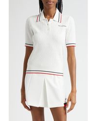 Sporty & Rich - Serif Logo Mini Cable Knit Polo - Lyst