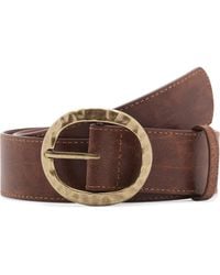 Mango - Textured Faux Leather Belt With Round Buckle - Lyst