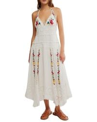 Free People - Keila Halter Neck Embroidery & Lace Detail Cotton Dress - Lyst