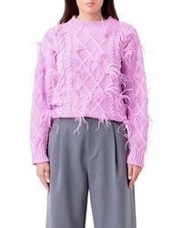 Endless Rose - Feather Trim Cable Knit Sweater - Lyst