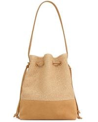 Mansur Gavriel - Drawstring Woven Raffia & Suede Bucket Bag - Lyst