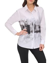 DKNY - Cityscape Graphic Stretch Cotton Button-up Shirt - Lyst