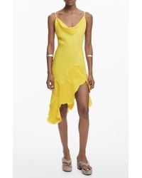 Desigual - Embroidered Asymmetric Hem Satin Slipdress - Lyst
