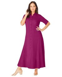 Jessica London - Stretch Cotton Button Front Maxi Dress - Lyst