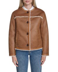 Cole Haan - Waxed Suede Shearling Collarless Jacket - Lyst
