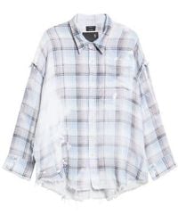 R13 - Shredded Seam Drop Neck Plaid Flannel Button-Up Shirt - Lyst