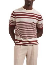 Bugatchi - Stripe Short Sleeve Linen & Cotton Blend Sweater - Lyst