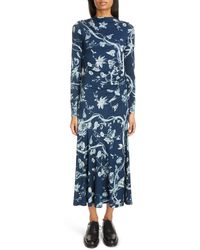 Erdem - Floral Long Sleeve Ruched Jersey Dress - Lyst