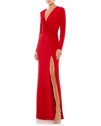 Mac Duggal - Jersey Long Sleeve Asymmetrical Ruched Gown - Lyst