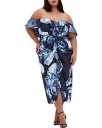 City Chic - Gina Print Off The Shoulder Midi Dress - Lyst