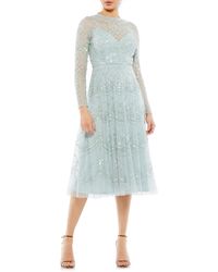 Mac Duggal - Sequin Long Sleeve Mesh Cocktail Dress - Lyst