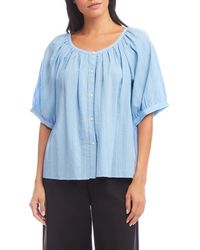 Karen Kane - Embroidered Cotton Button-Up Peasant Top - Lyst