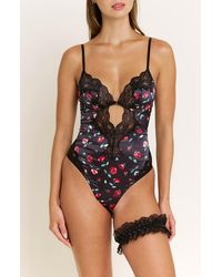 Honeydew Intimates - Garden Of Eden Lace Trim Satin Bodysuit & Garter Set - Lyst