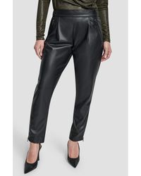 DKNY - Faux Leather Tapered Zip Hem Pants - Lyst