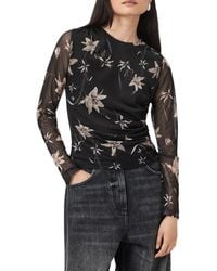 AllSaints - Caia Floral Mesh Top - Lyst