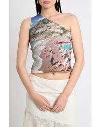Muse Assembly - Placement Print One-Shoulder Ribbed Top - Lyst