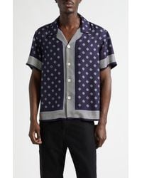 Bode - Foyer Diamond Print Short Sleeve Silk Button-Up Shirt - Lyst