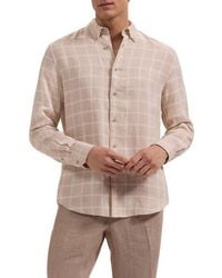 Bugatchi - Austin Shaped Fit Windowpane Check Linen & Cotton Button-Down Shirt - Lyst