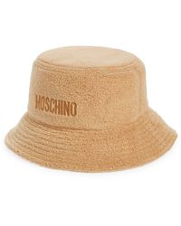 Moschino - Logo Embroidered Teddy Fleece Bucket Hat - Lyst