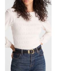 Madewell - Smocked Boat Neck Long Sleeve Cotton Top - Lyst